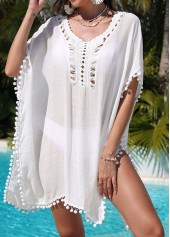 Handkerchief Hem White V Neck Cover Up