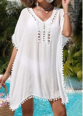 Handkerchief Hem White V Neck Cover Up