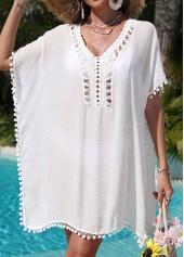 Handkerchief Hem White V Neck Cover Up