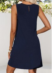 Double Side Pockets Navy Short Sleeveless Round Neck Dress