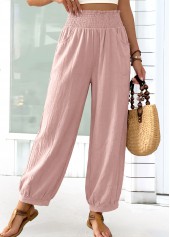 Pink Jogger Elastic Waist High Waisted Pants