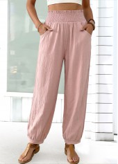 Pink Jogger Elastic Waist High Waisted Pants
