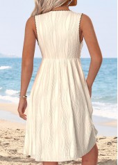 Tummy Coverage Beige Short Sleeveless V Neck Dress