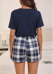 Plaid Navy V Neck Lounge Top and Shorts