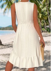 Shirred Beige Sleeveless V Neck Dress