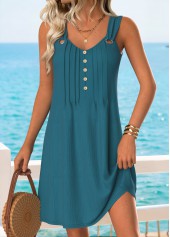 Tummy Coverage Peacock Blue Short Sleeveless V Neck Dress