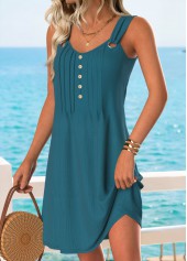 Tummy Coverage Peacock Blue Short Sleeveless V Neck Dress