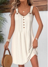 Tummy Coverage Beige Short Sleeveless V Neck Dress