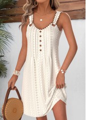 Tummy Coverage Beige Short Sleeveless V Neck Dress