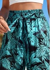 Plants Print Detail Green Elastic Waist Pants