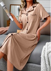 Light Camel Turn Down Collar Short Sleeve Nightdress