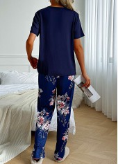 Floral Print Navy Round Neck Lounge Top and Pants