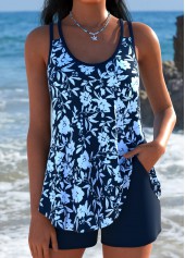 Mid Waisted Ditsy Floral Print Curved Hem Tankini Set
