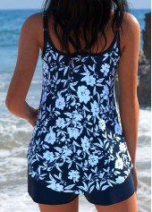 Mid Waisted Ditsy Floral Print Curved Hem Tankini Set