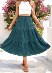 Blackish Green A Line Elastic Waist Skirt