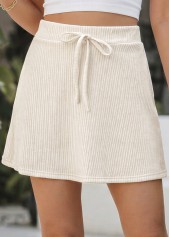 Beige Elastic Waist High Waisted Shorts