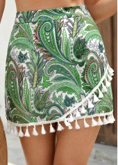 Plants Print Green Zipper Fly High Waisted Shorts