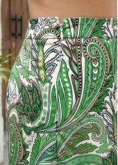 Plants Print Green Zipper Fly High Waisted Shorts