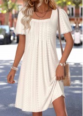 Tummy Coverage Beige Short Square Neck Dress