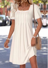 Tummy Coverage Beige Short Square Neck Dress