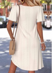 Tummy Coverage Beige Short Square Neck Dress