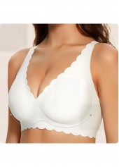 White Color V Neck Detail Bra