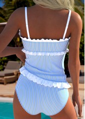 High Waisted Striped Tie Blue Tankini Set
