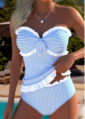 High Waisted Striped Tie Blue Tankini Set