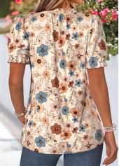 Floral Print Frill Multi Color Short Sleeve T Shirt