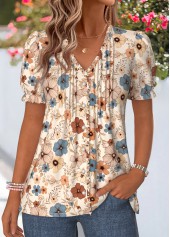 Floral Print Frill Multi Color Short Sleeve T Shirt