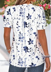 Floral Print Frill Navy Short Sleeve T Shirt