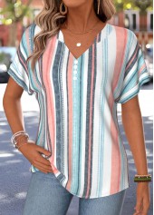 Striped Split Multi Color Short Sleeve T Shirt