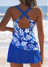 Mid Waisted Tropical Plants Print Twist Tankini Set