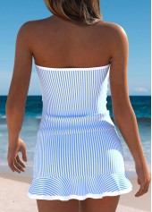 Mid Waisted Striped Bowknot Light Blue Tankini Set