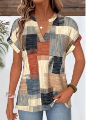 Geometric Print Multi Color Short Sleeve T Shirt