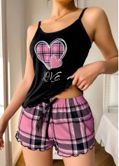 Plaid Pink Scoop Neck Sleeveless Lounge Top and Shorts