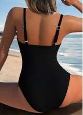 Floral Print Cut Out Black One Piece Swimwear