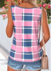 Plaid Layered Pink Sleeveless Scoop Neck Tank Top