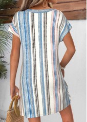 Striped Tummy Coverage Multi Color Short Split Neck Dress