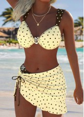 Mid Waisted Polka Dot Three-piece Light Yellow Bikini Set