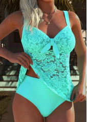 Mid Waisted Tummy Coverage Cyan Tankini Set