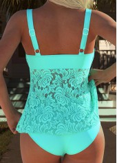 Mid Waisted Tummy Coverage Cyan Tankini Set