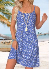 Ditsy Floral Print Two-piece Purplish Blue Dress and Cardigan