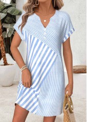 Geometric Print Tummy Coverage Light Blue Short Dress
