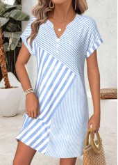 Geometric Print Tummy Coverage Light Blue Short Dress