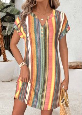 Multi Stripe Print Tummy Coverage Short Split Neck Dress