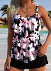 Mid Waisted Floral Print Tummy Coverage Pink Tankini Set