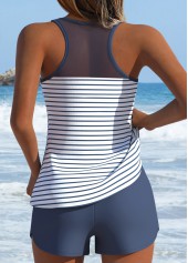 Mid Waisted Striped Two-piece Dusty Blue Tankini Set