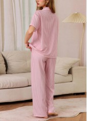 Striped Pink Shirt Collar Lounge Top and Pants