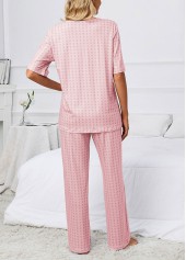 Geometric Print Pink V Neck Lounge Top and Pants